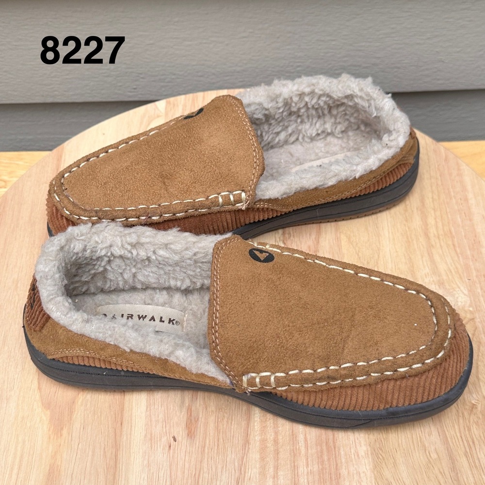 Airwalk Mens Moccasin Slippers Brown Corduroy Faux Shearling Lined Size 6 72042